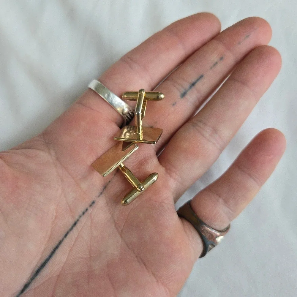 VTG Swank Cufflinks OS Men Gold Rectangle Formal Wedding Dapper Retro Midcentury